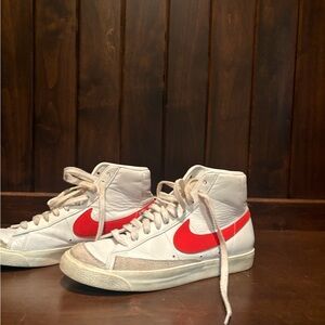 Nike Red and White High-Top Sneakers